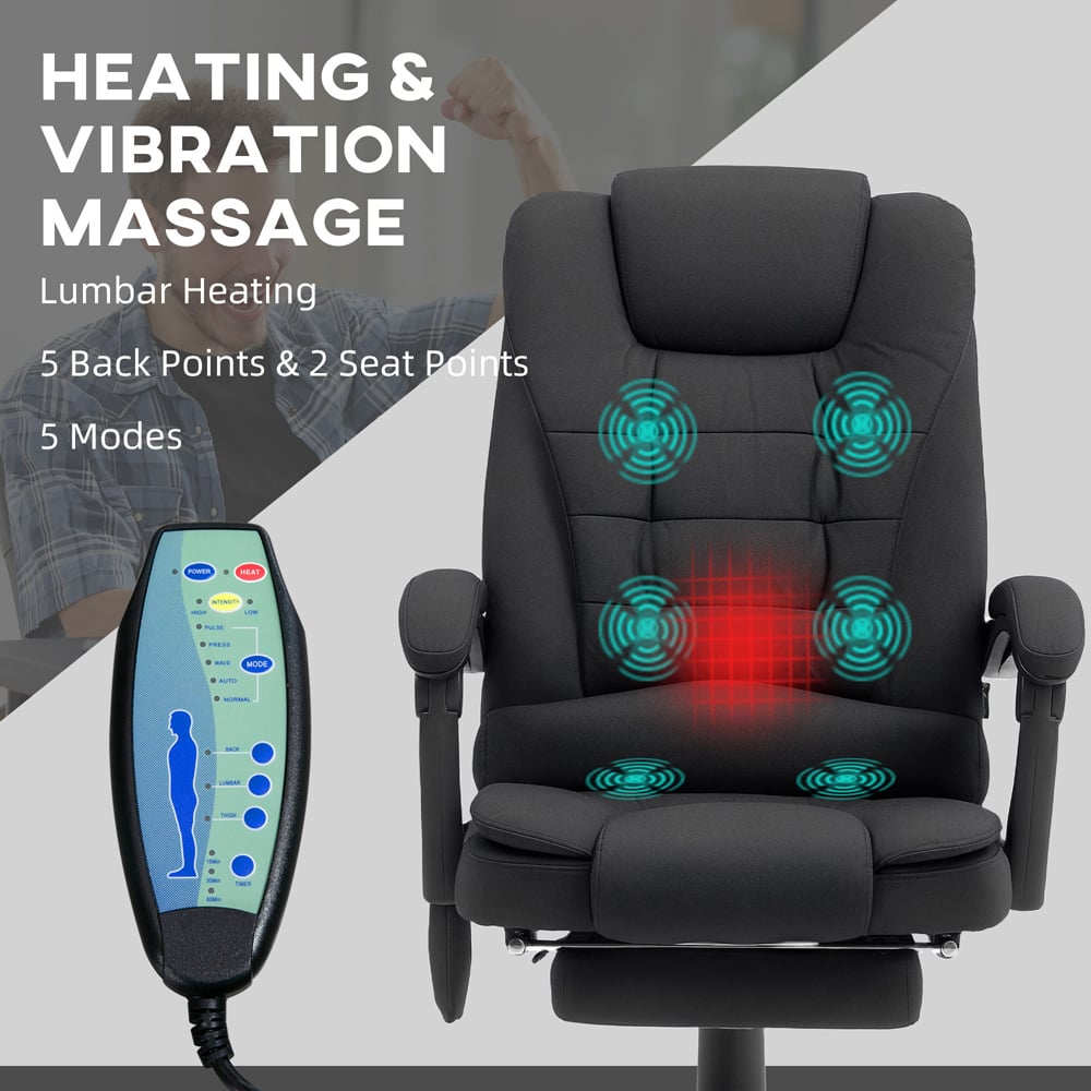 Portland Black Microfibre Upholstery Ergonomic Vibration Massage and Heat Office Chair Image 4
