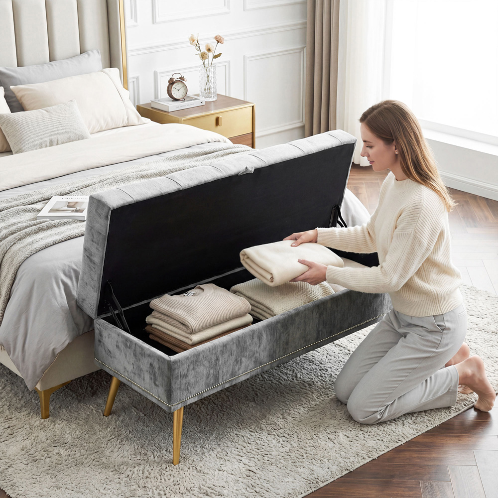 HOMCOM Grey Chenille Ottoman Storage Box Image 4
