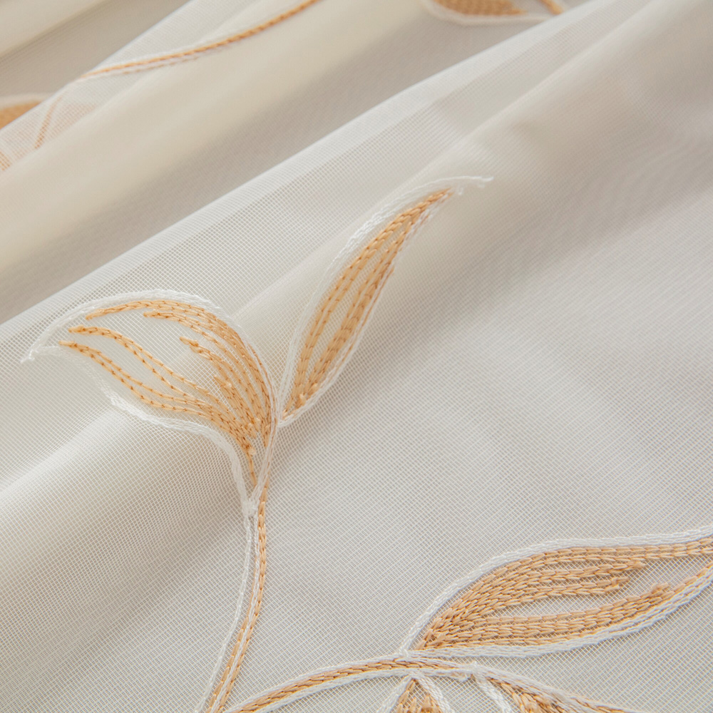 Alan Symonds Leaf Embroidered Gold Ring Top Eyelet Tulle Voile Curtains 229 x 229cm Image 4