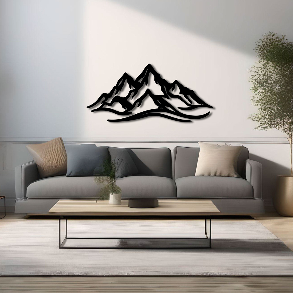 Decortie Mountain Range Textured Black Large Metal Wall Art Image 2