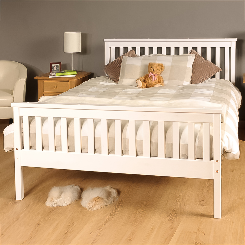 Brooklyn Double White Wooden Bed Frame Image 1