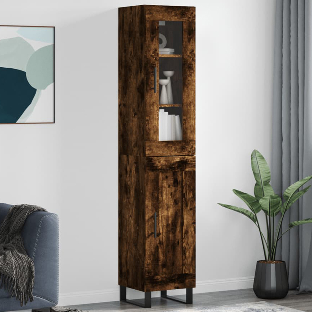 vidaXL 2 Door Smoked Oak Highboard Image 1