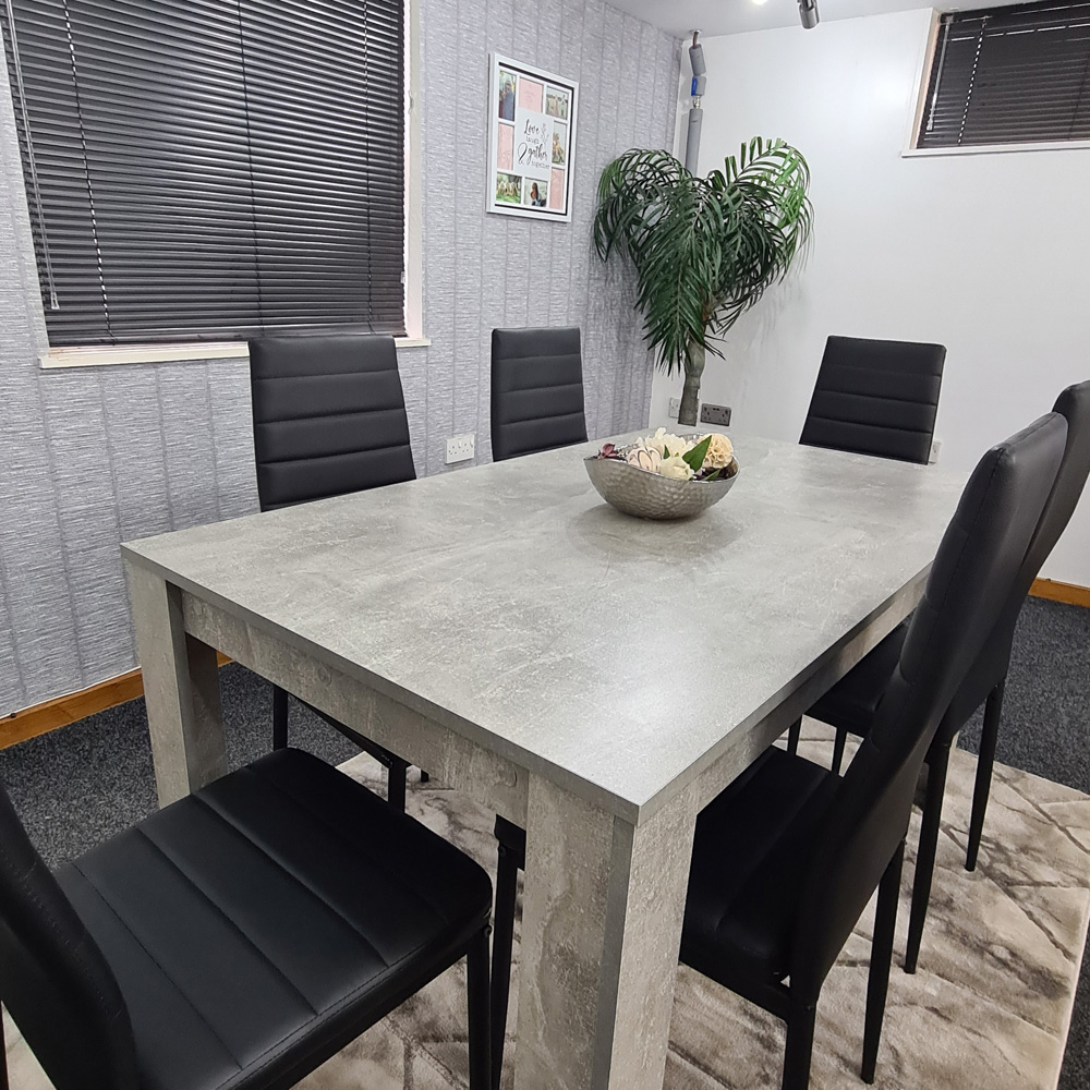 Portland Leather 6 Seater Dining Set Stone Grey and Black Image 7