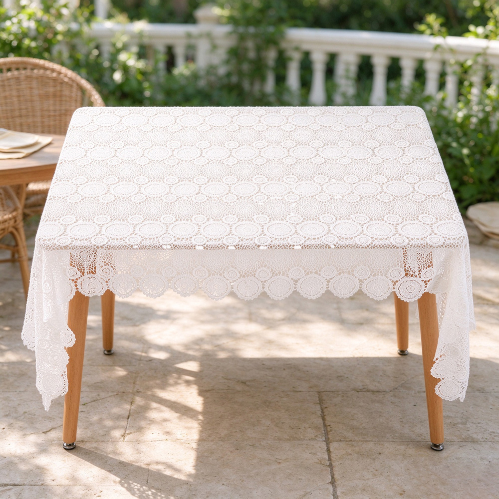 Living and Home White Floral Embroidered Polyester Tablecloth 220 x 125cm Image 7