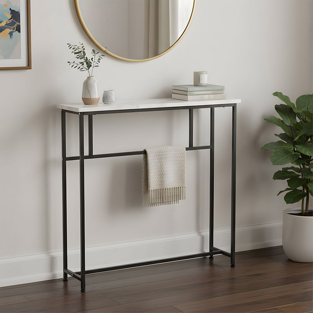 Living and Home White Marble Effect Narrow Console Table Image 8