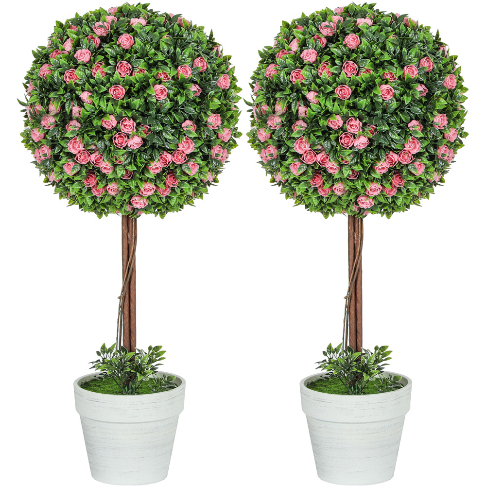 Portland Pink Rose Flower Artificial Plants in Pot 60cm 2 Pack Image 1