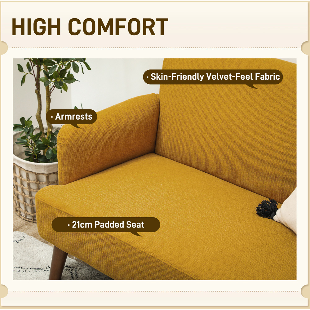 HOMCOM 2 Seater Yellow Velvet Thick Padding Sofa Image 8