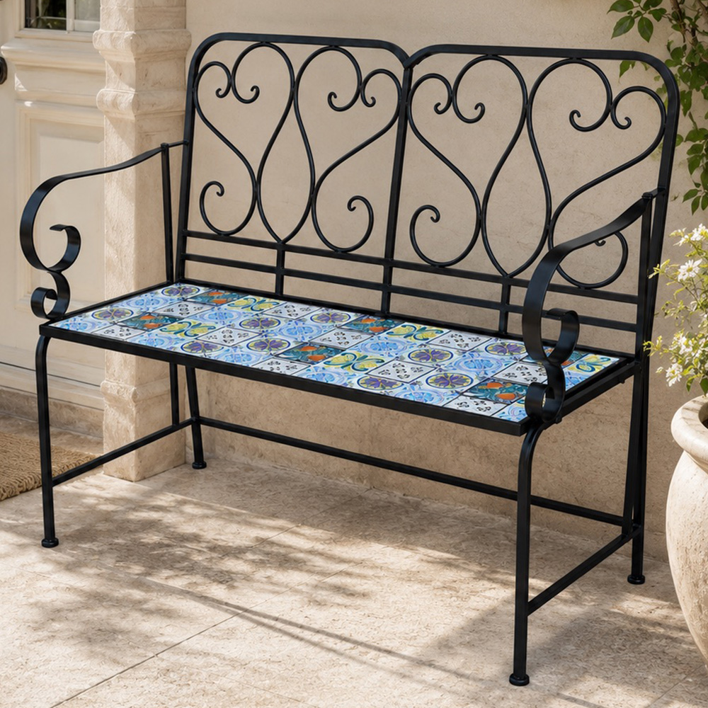 Shatchi Lisbon Mosaic 2 Seater Garden Bench Image 1