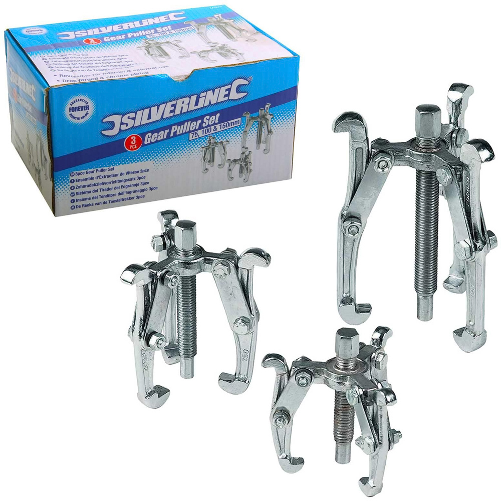 Silverline 3 Piece Gear Puller Set 75 100 and 150mm Image 2