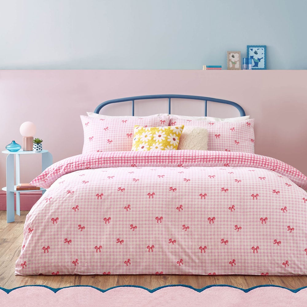 Heya Home Single Gingham Bows Printed Pink Duvet Set Image 1