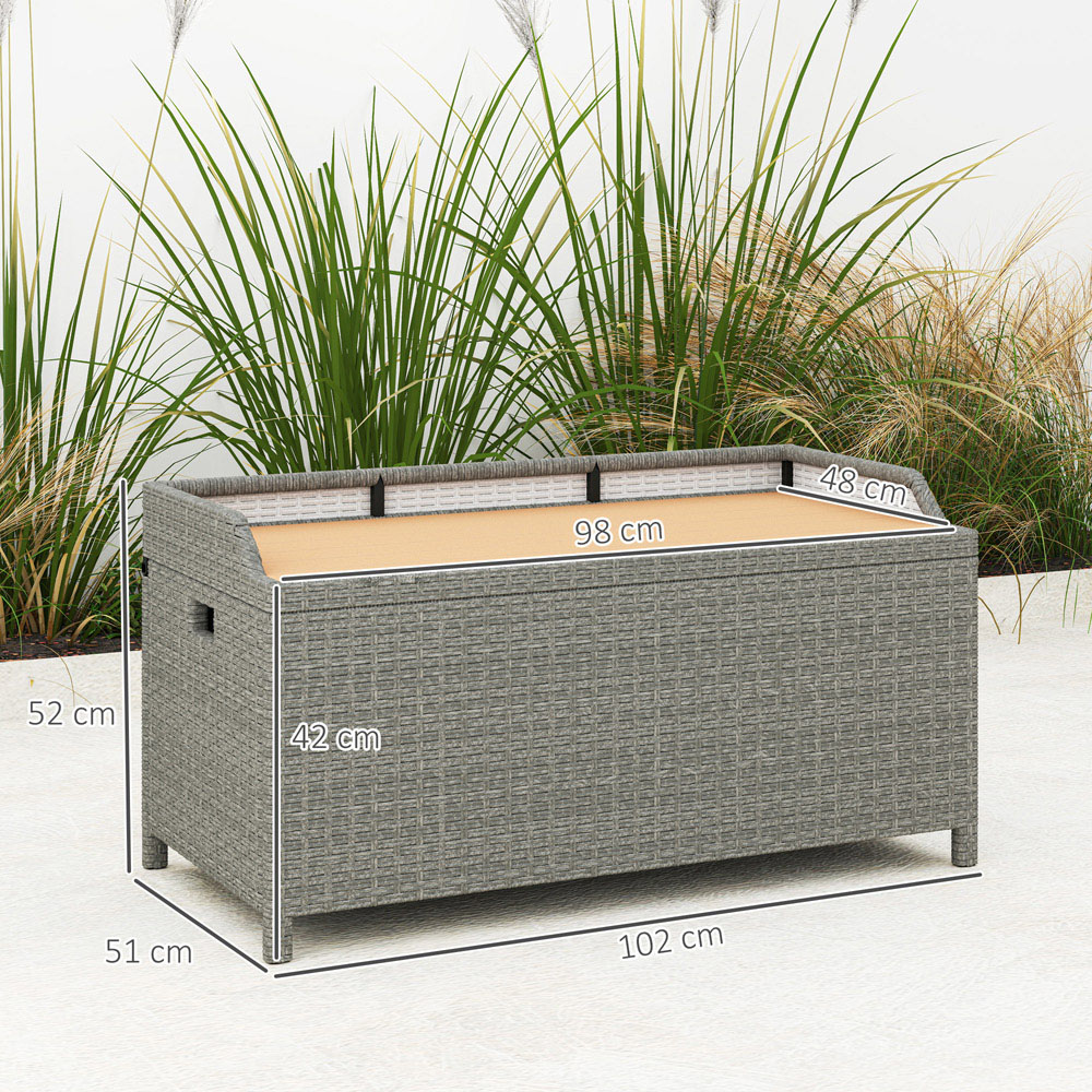 Outsunny 2 Seater Grey Rattan Aluminium Frame Outdoor Storage Bench 130L Image 9