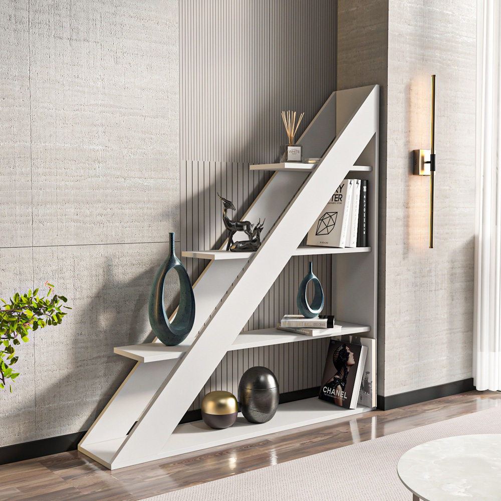 Decorotika Pisagor 4 Shelf White Corner Bookcase Image 5