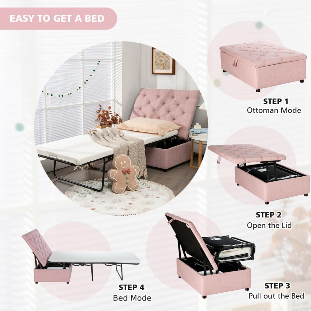 Costway Single Sleeper Pink Convertible Sofa Bed with Mattress Image 7
