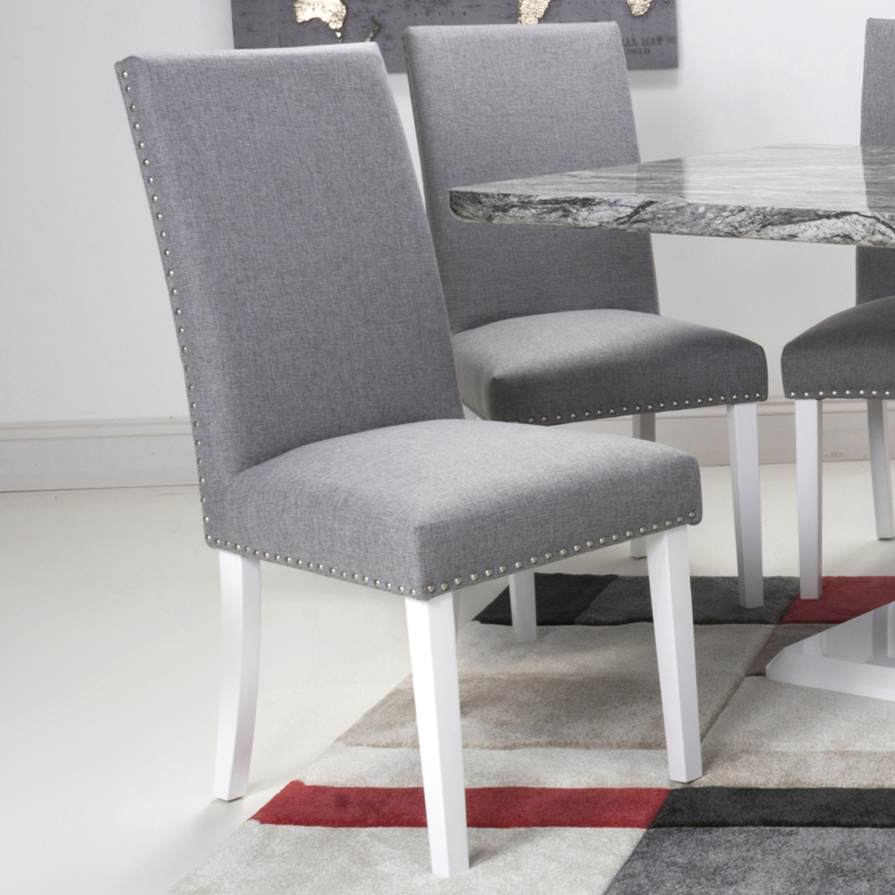 Randall Set of 2 Grey and White Linen Effect Dining Chair Image 1