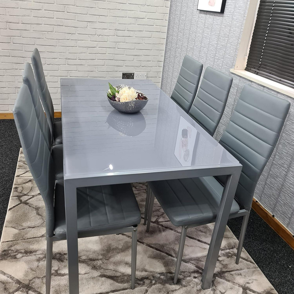 Kosy Koala 6 Seater Glass and Faux Leather Rectangular Dining Set Grey Image 3