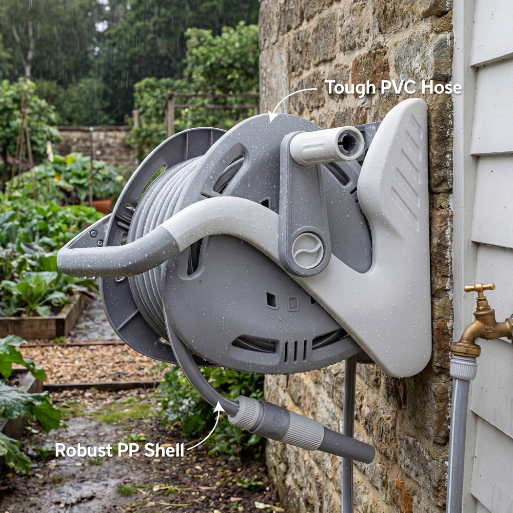 Outsunny Grey Portable Wall-Mounted Garden Hose Reel with 20m Hose and Fittings Image 7