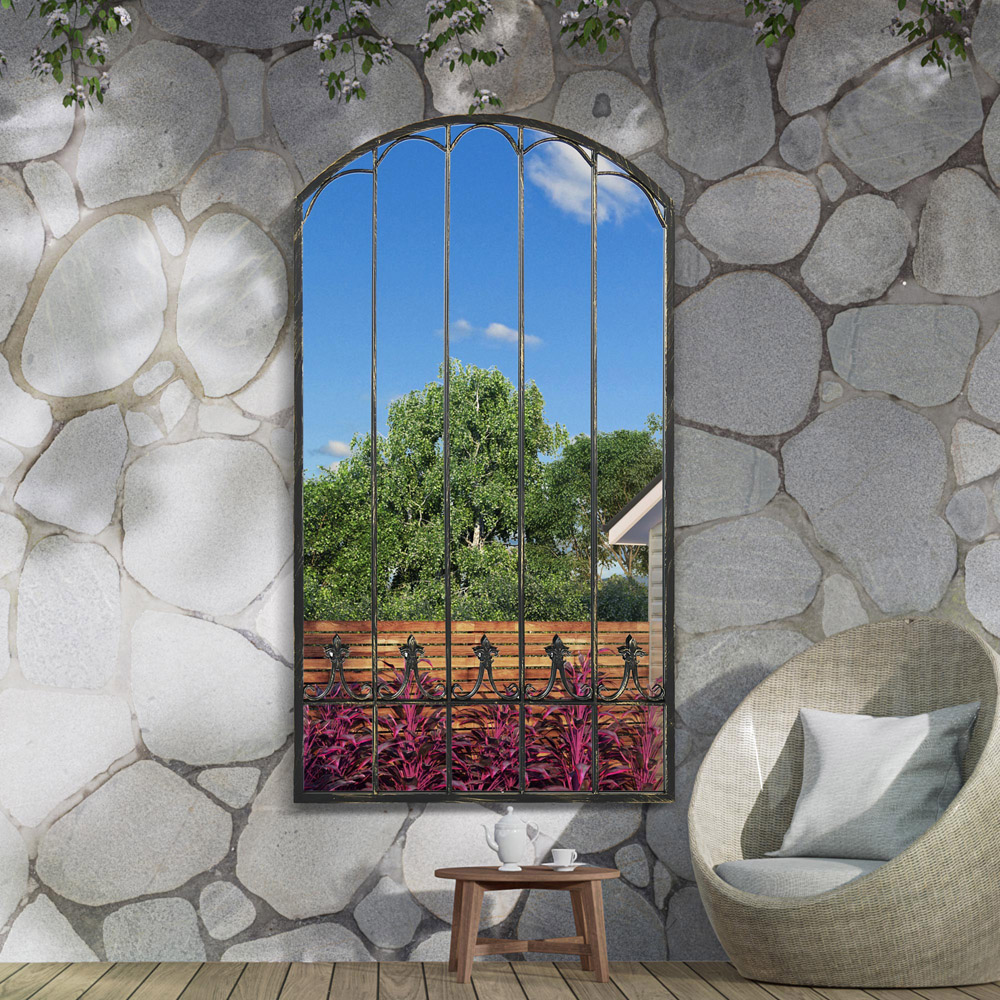 MirrorOutlet Summer View Metal Arched Ornate Window Garden Mirror 160 x 85cm Image 2