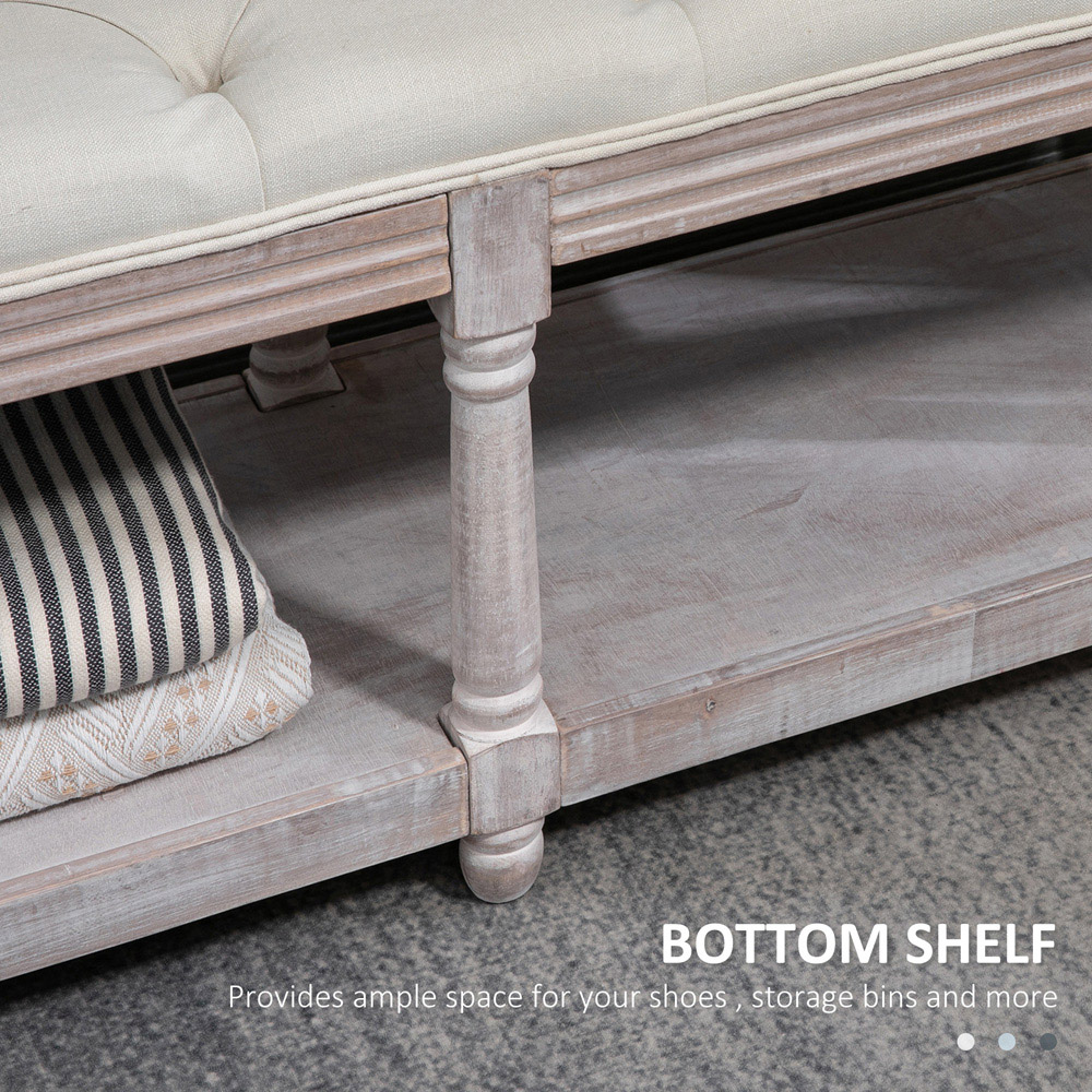 Portland Single Shelf Cream and White Button Tufted Vintage Stool Image 6