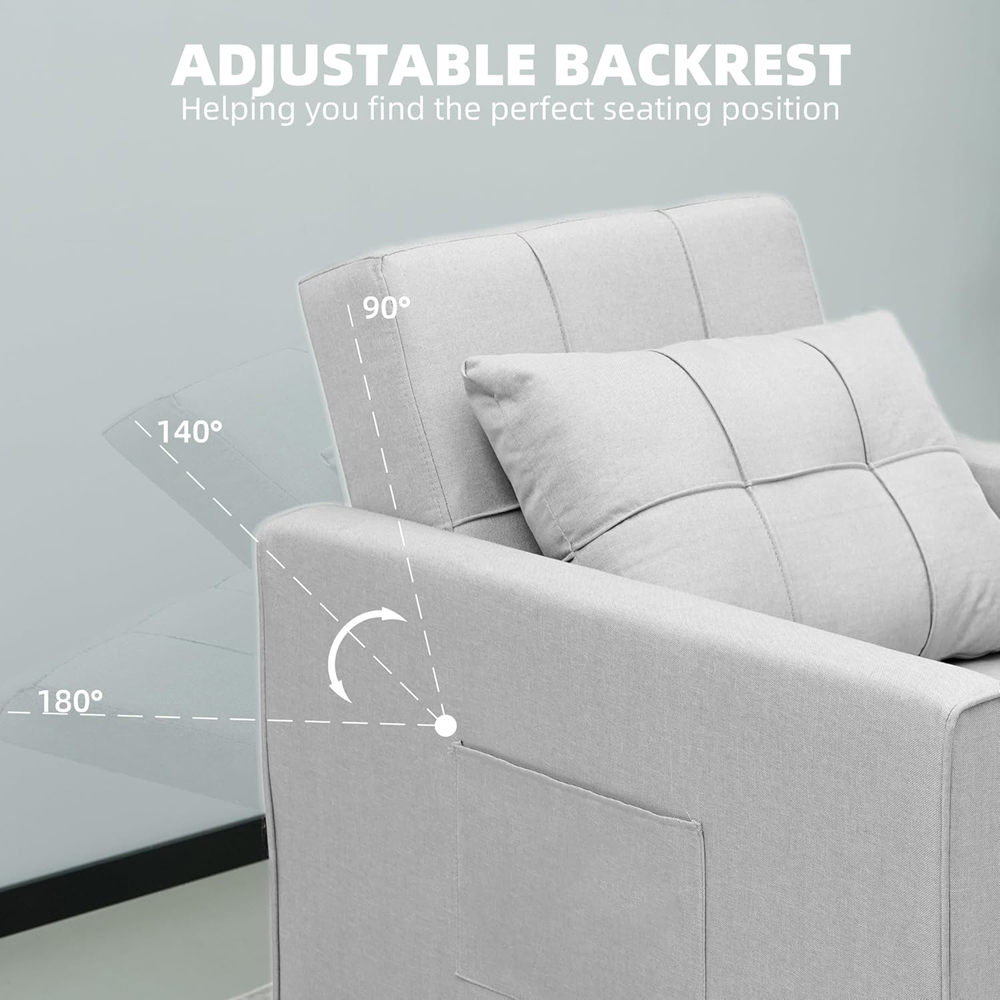 Alivio Singel Seater 3-in-1 Light Grey Convertible Sofa Bed Chair Image 6