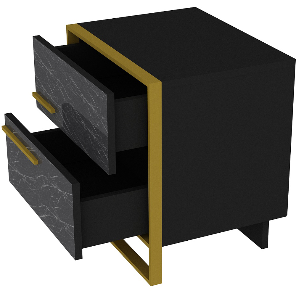 Decorotika Polka 2 Drawer Black Marble Effect and Gold Bedside Table Image 3
