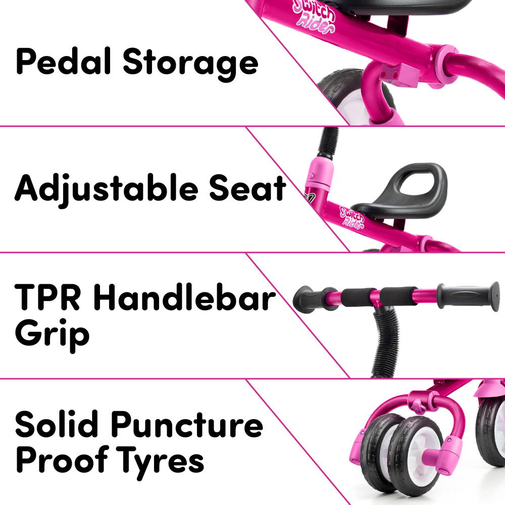 Xootz Toddler Pink 5 in 1 Switch Rider Folding Balance Trike Image 7