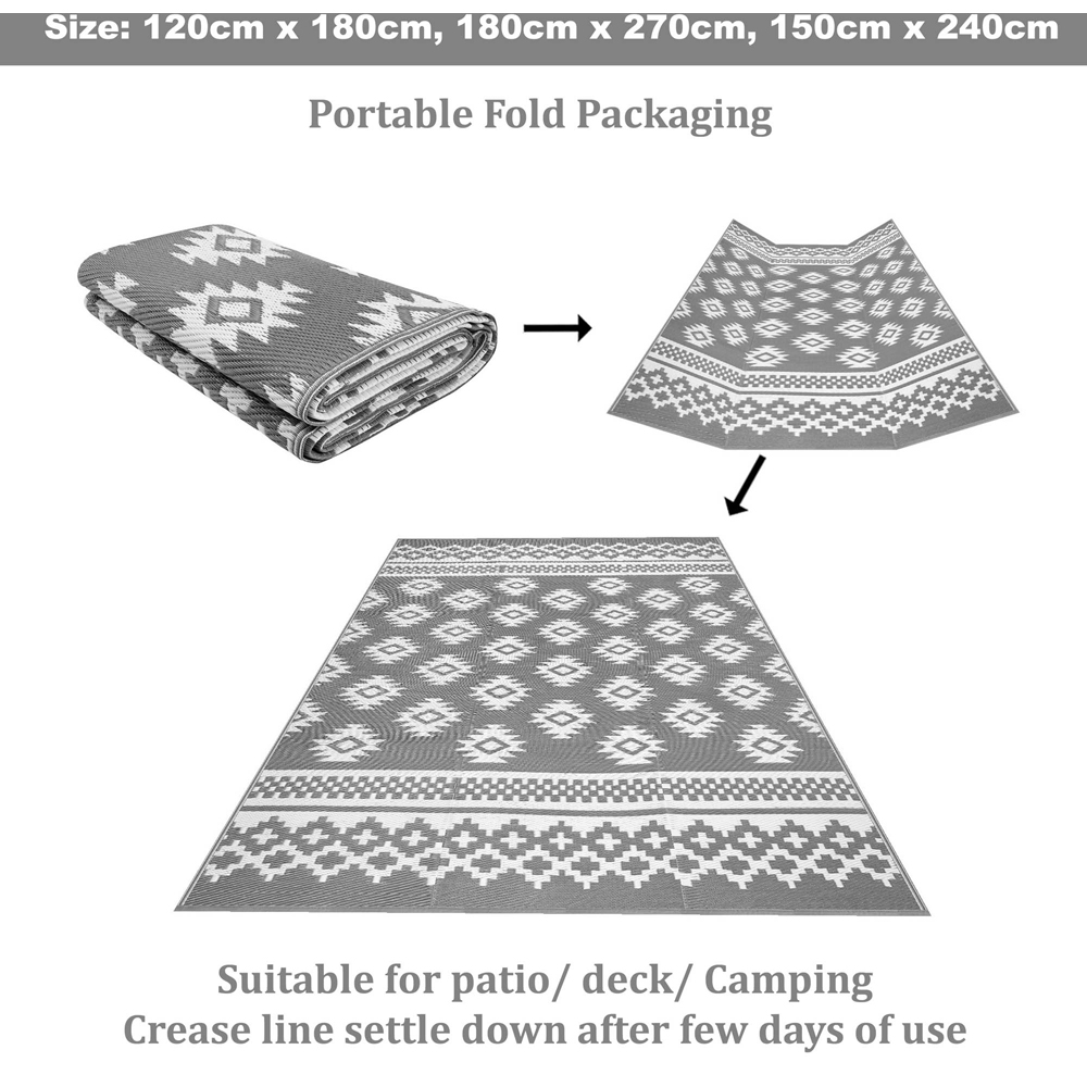Green Decore Riffle Sharkskin Grey and White Camping and Picnic Rug 180 x 270cm Image 9
