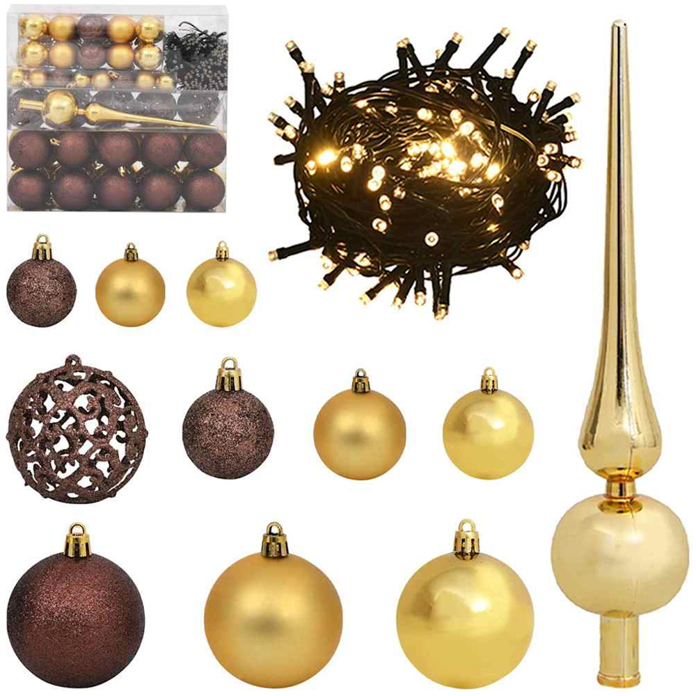 vidaXL Pre-Lit Gold and Bronze Baubles Green Artificial Christmas Tree 7ft Image 3