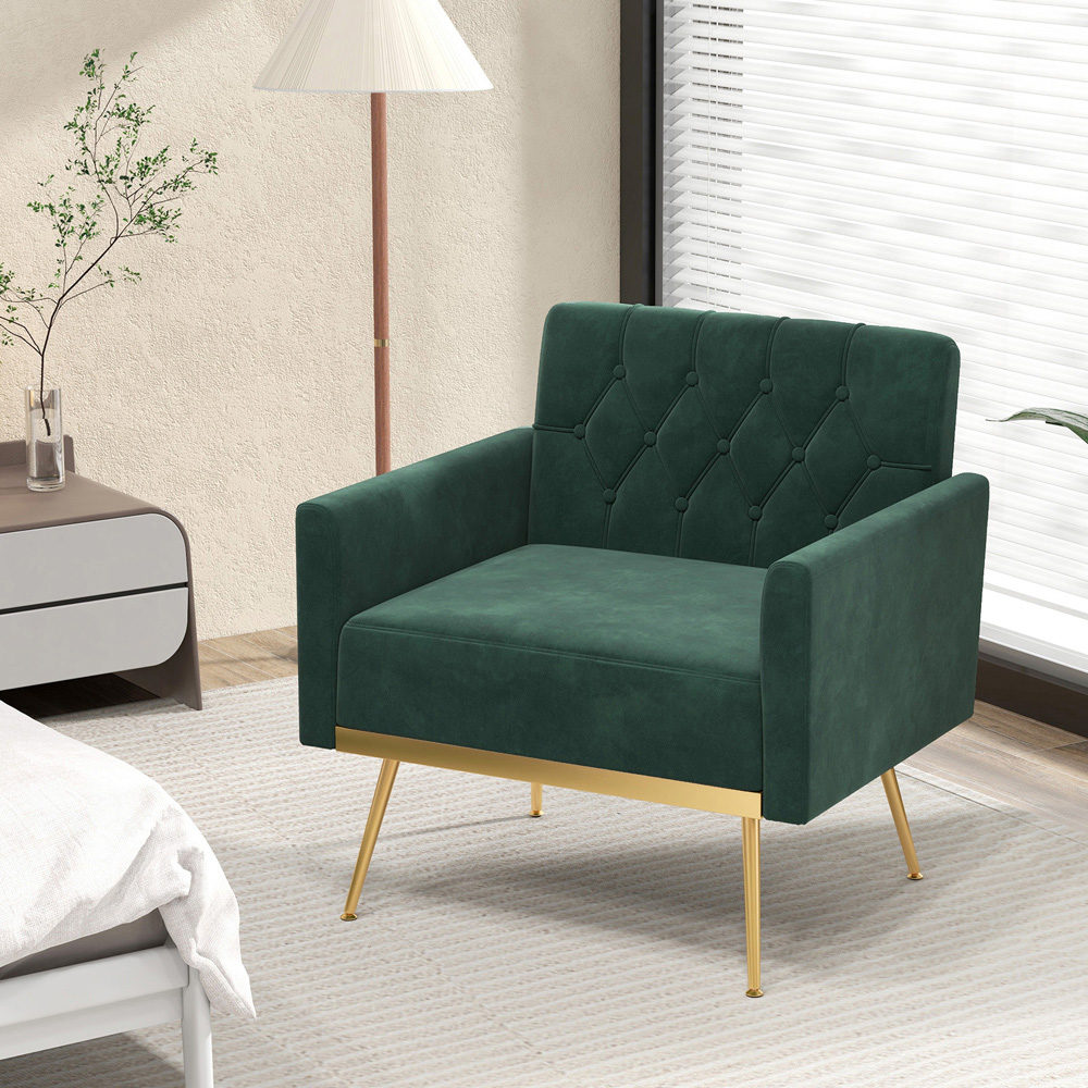 Costway Dark Green and Golden Velvet Accent Chair Image 3