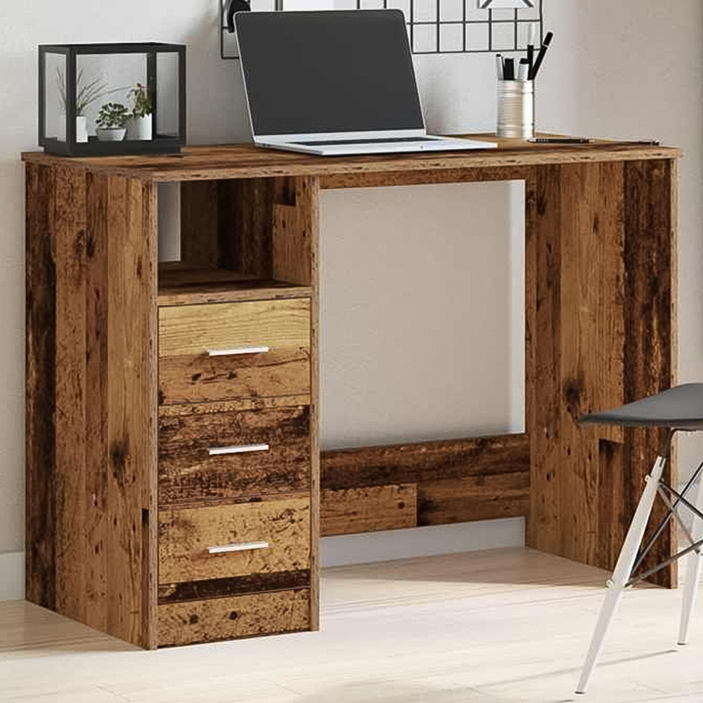 vidaXL 3 Drawer Single Shelf Computer Desk Old Wood Effect Image 1