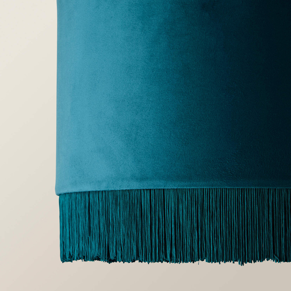 ValueLights Melody Teal Velvet Squat Ceiling Lamp Shade with Fringe Trim Image 4