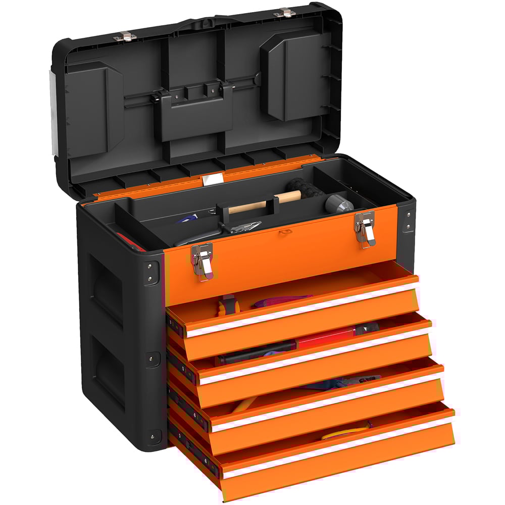 HOMCOM 4 Drawer Orange Steel Toolbox Image 1