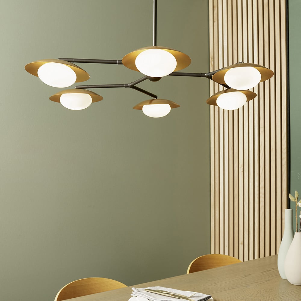 Merano Tivoli Gold and Dark Bronze 6 Light Ceiling Semi Flush Image 2