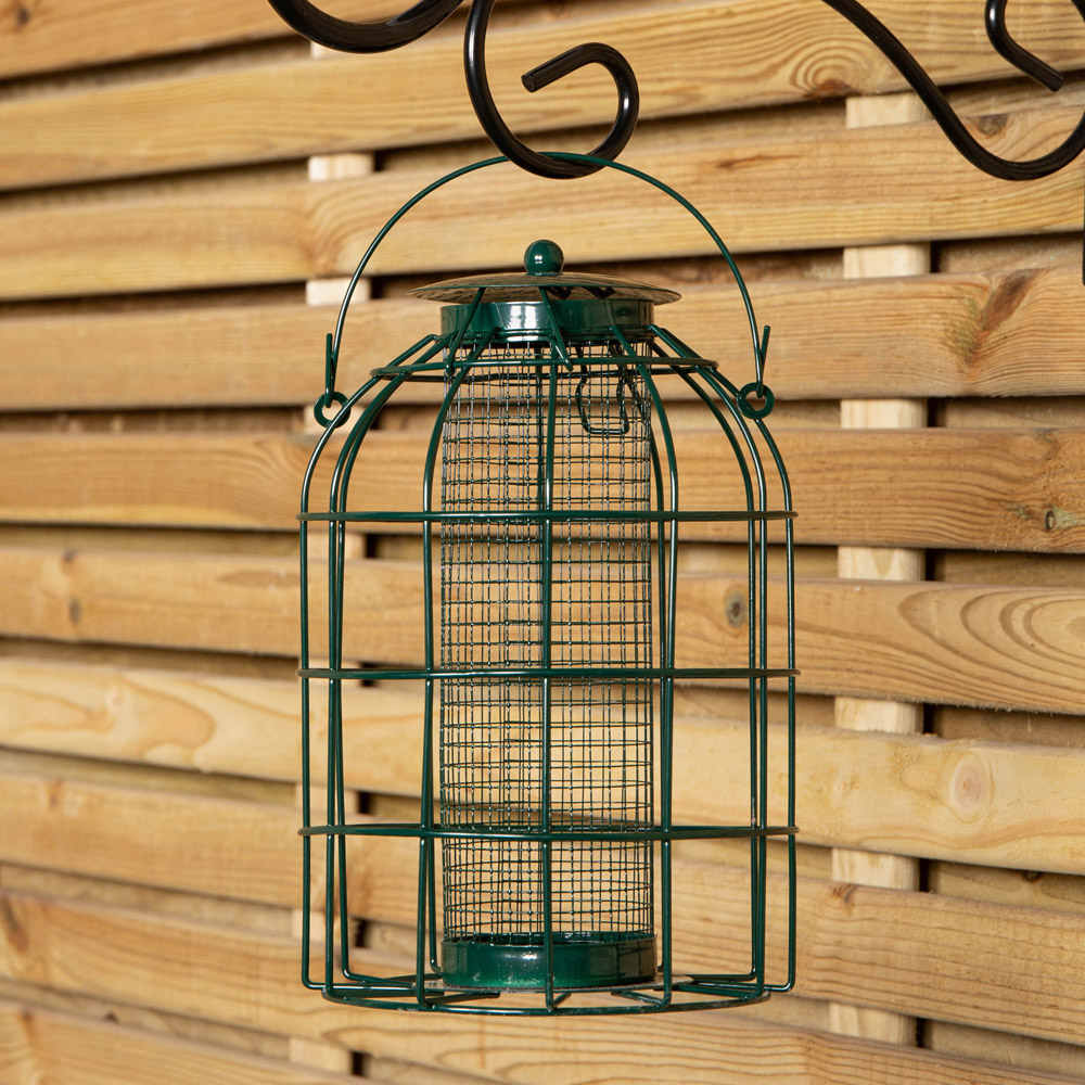 Samuel Alexander Green Metal Hanging Bird Nut Feeder with Squirrel Guard Image 4