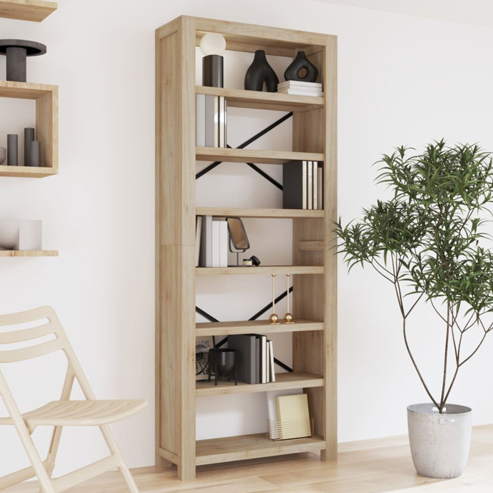 vidaXL 7 Shelf Natural Solid Acacia Wood Tall Bookcase Image 1