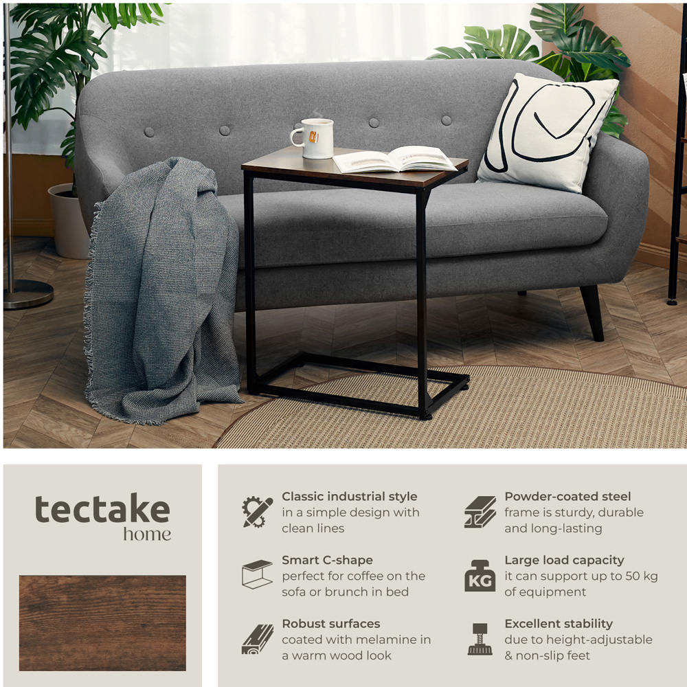 tectake Cardiff Dark Industrial Wood Rustic Bedside Table Image 3