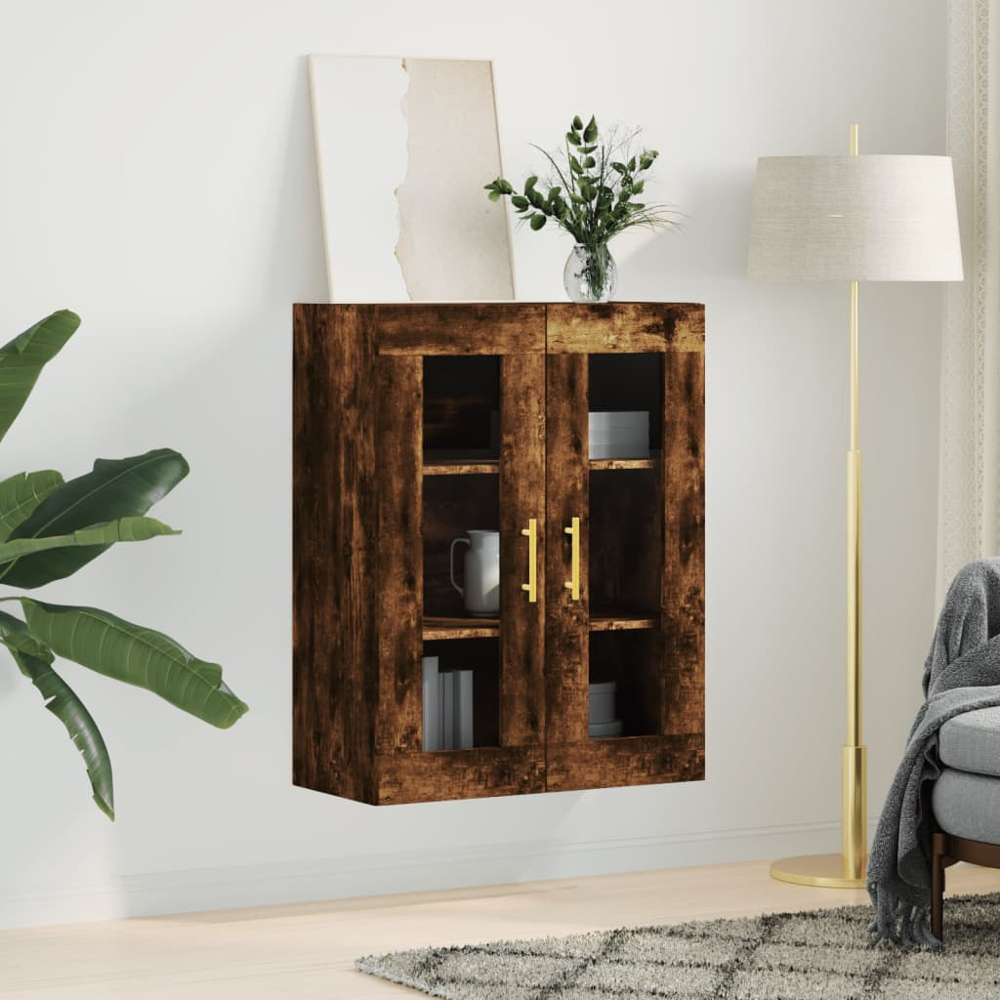 vidaXL 2 Glass Door Brown Smoked Oak Wall Mounted Cabinet Image 9