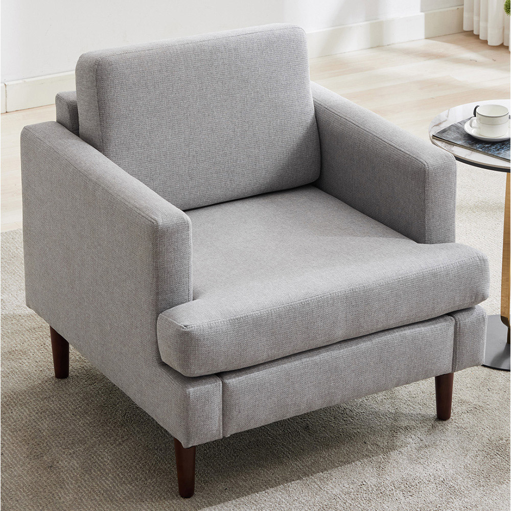 Living and Home Light Grey Linen Mid-Century Armchair Image 8