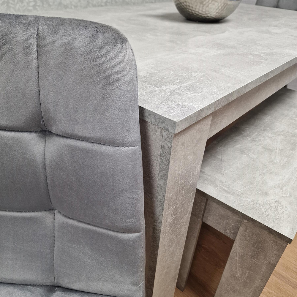 Kosy Koala Rocco 4 Seater Wooden Velvet Dining Bench Set Stone Grey and Grey Image 2