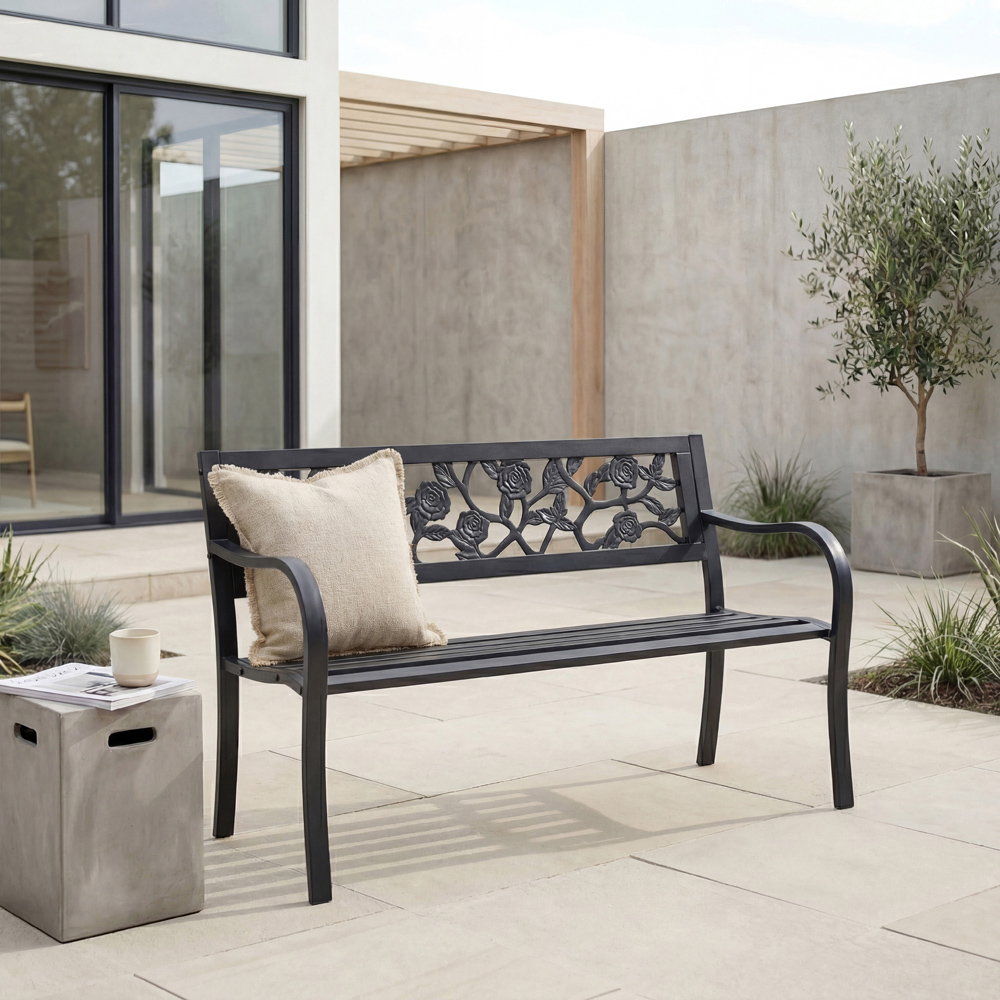 GARDEN VIDA 3 Seater Black Rose Style Steel Garden Bench Image 7
