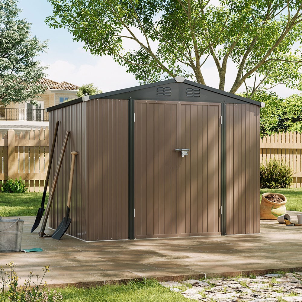 Living and Home 7.4 x 5.9ft Brown Weather Resistant Steel Tool Shed Image 2