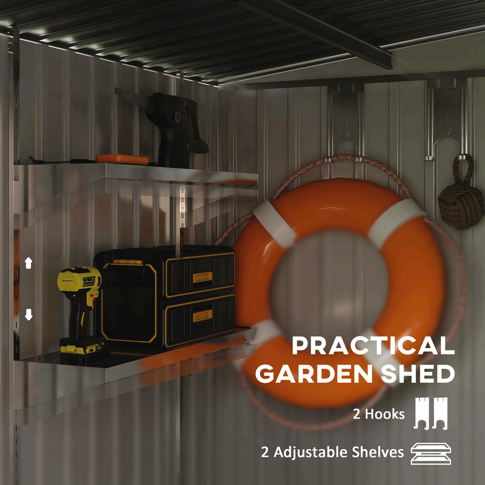 Outsunny 7 x 5ft Dark Grey Metal Garden Shed with Foundation Lean To Image 5