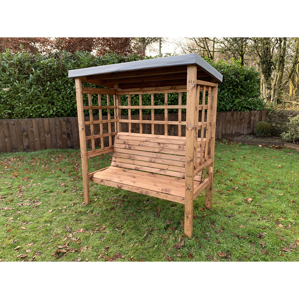 Charles Taylor Bramham 3 Seater Wooden Arbour with Grey Canopy Image 6