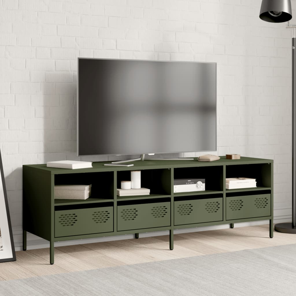vidaXL 4 Drawer 4 Shelf Olive Green Steel TV Cabinet Image 8