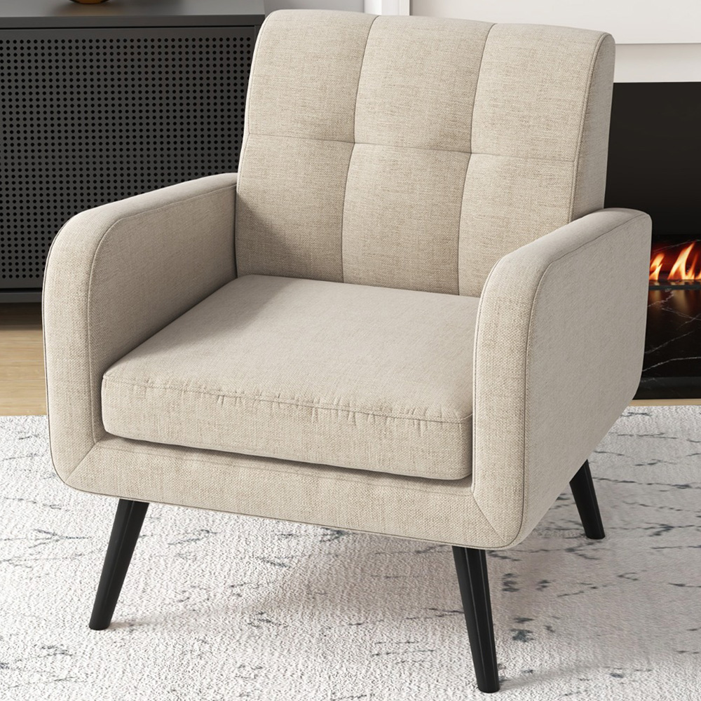 Costway Beige Mid Century Modern Upholstered Armchair Image 1