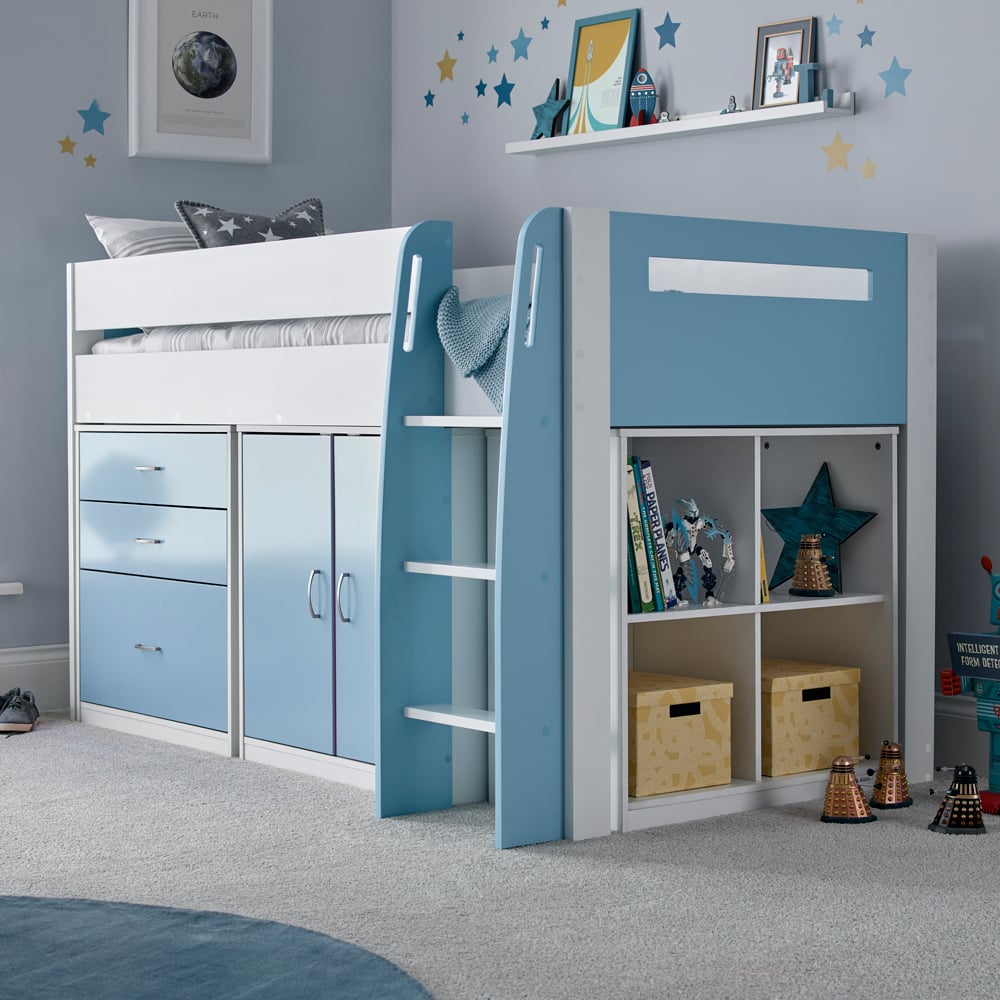 Bedmaster Lacy Blue Storage Mid Sleeper with Memory Foam Mattress Image 1
