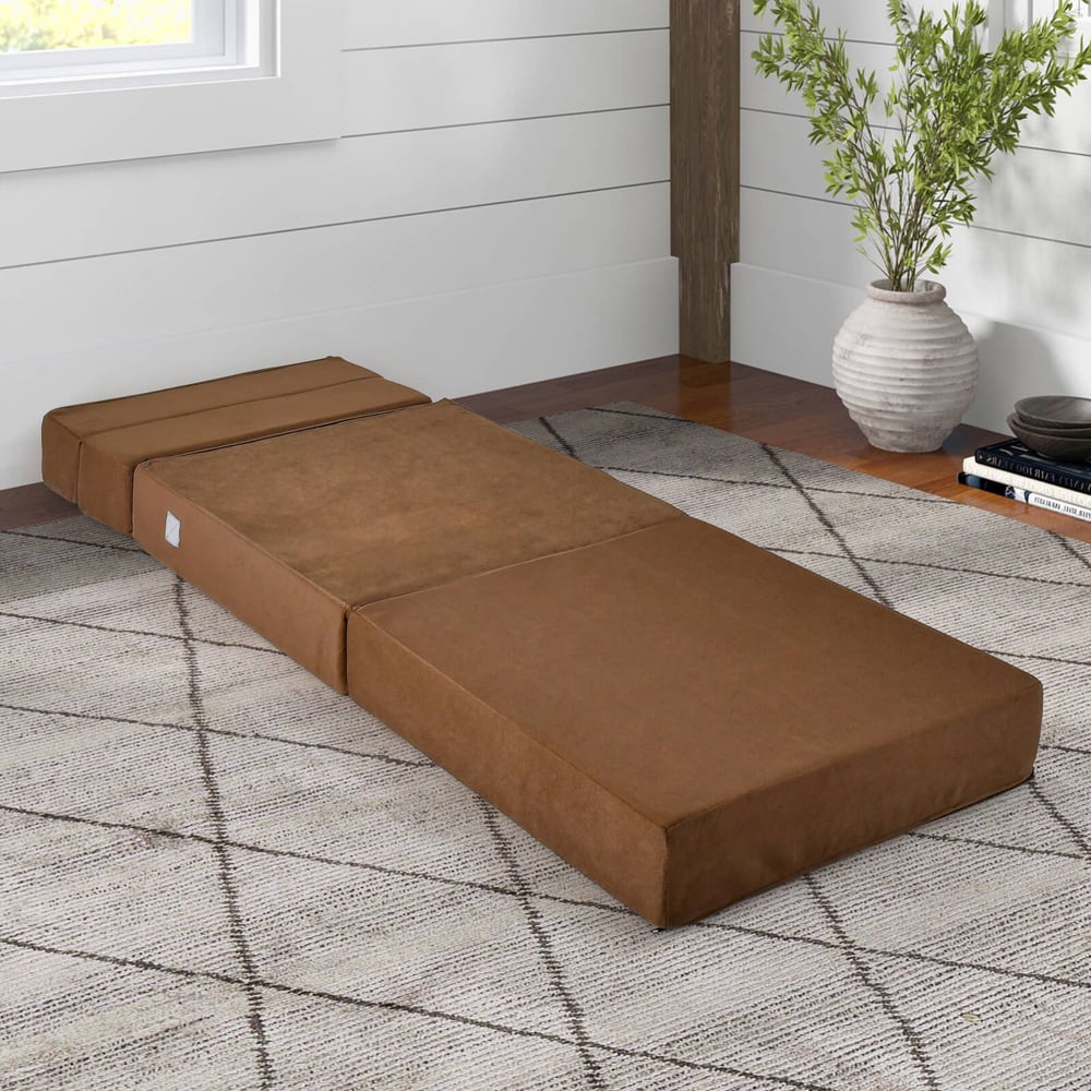 Costway Single Seater Brown Tri Folding Convertible Sofa Bed Image 3