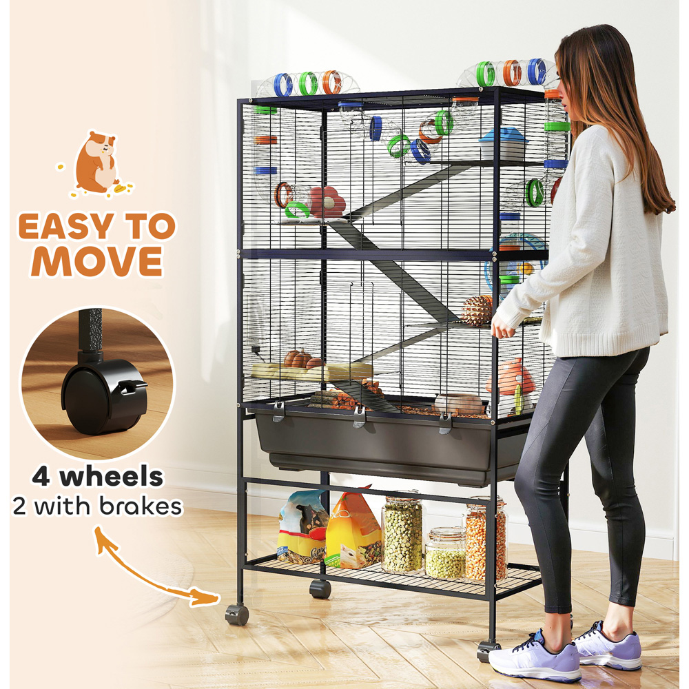 PawHut 5 Tier Hamster and Gerbil Cage with Storage on Wheels Image 8