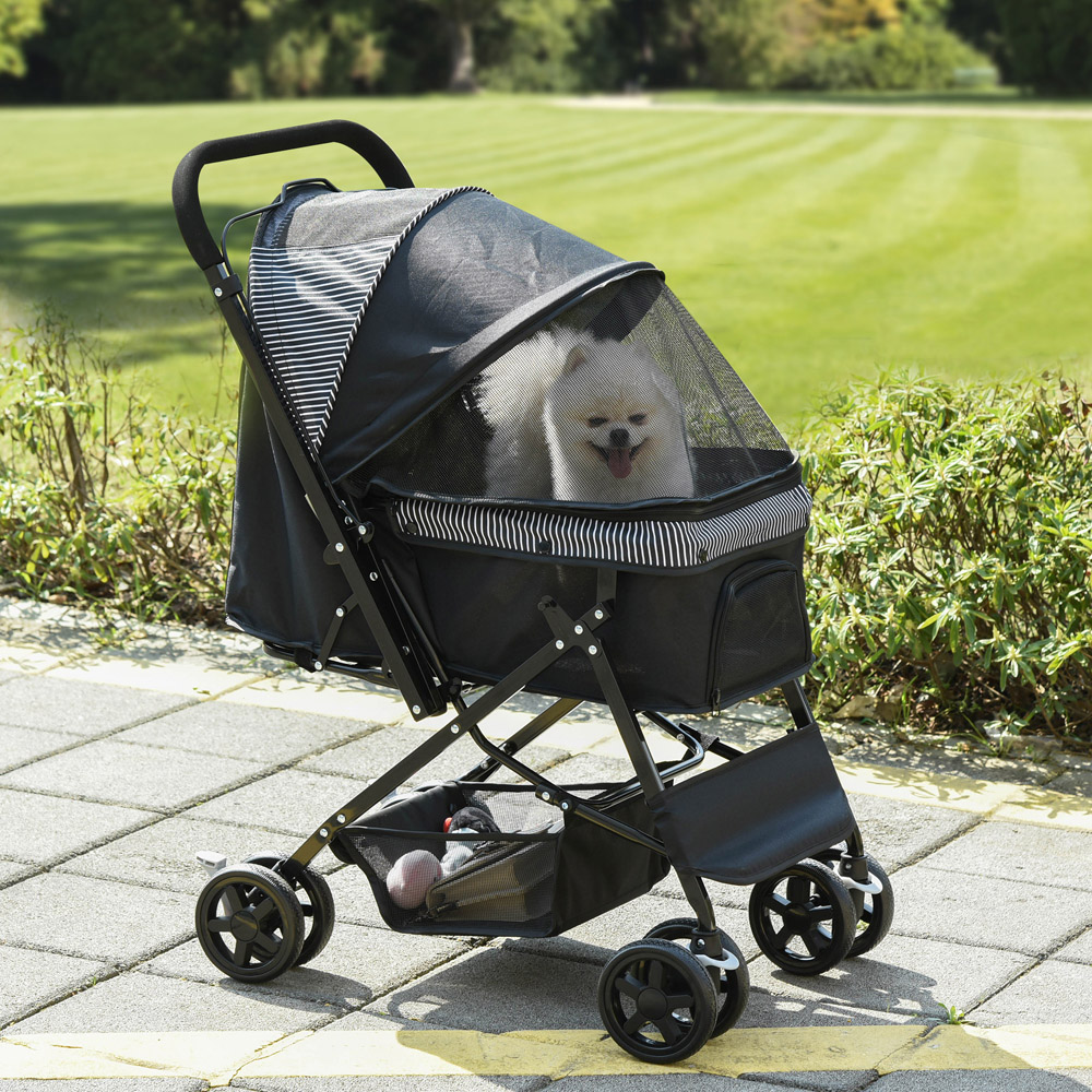 PawHut Black Foldable Pet Stroller with Reversible Handle Image 2