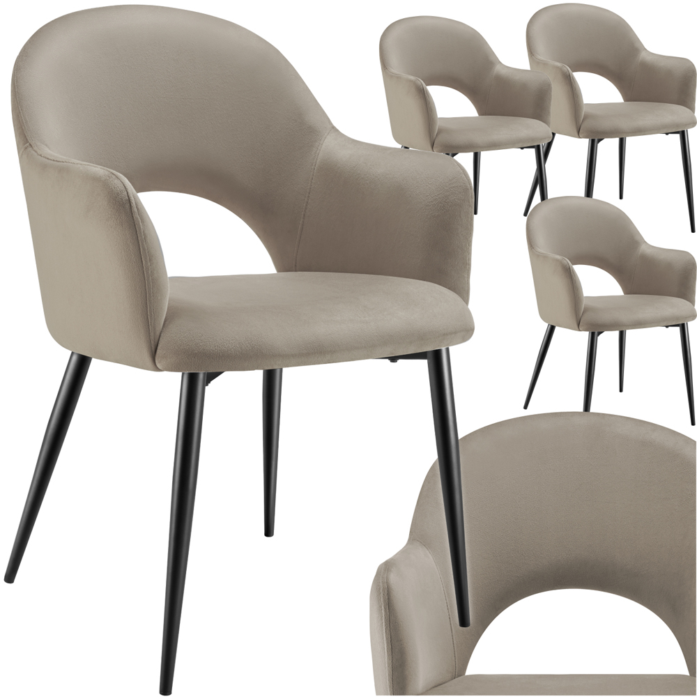 Tectake Sasha Set of 4 Taupe Velvet Padded Dining Chair Image 2