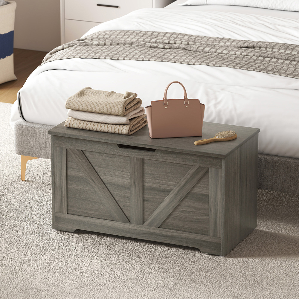HOMCOM Charcoal Grey Storage Trunk with 2 Safety Hinges 100L Image 4